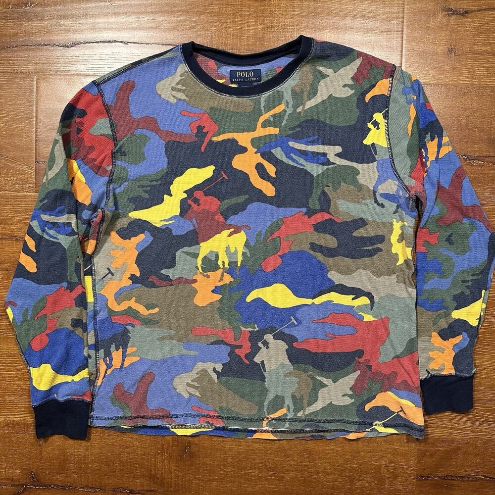 Ralph Lauren Camouflage Thermal Shirt Men XL Multi Color Long Sleeve Nature Pony